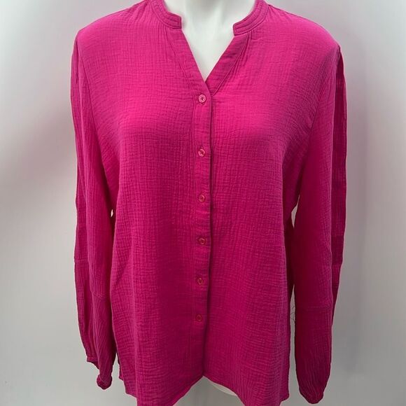 Chico’s raspberry long sleeve button up blouse size 2 - Picture 1 of 6